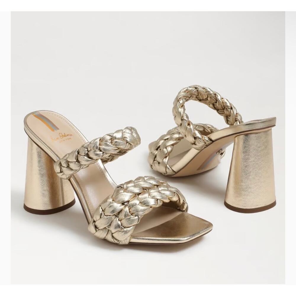 Sam Edelman Kendra gold leaf Leather Sandals heels gold Sz 6.5